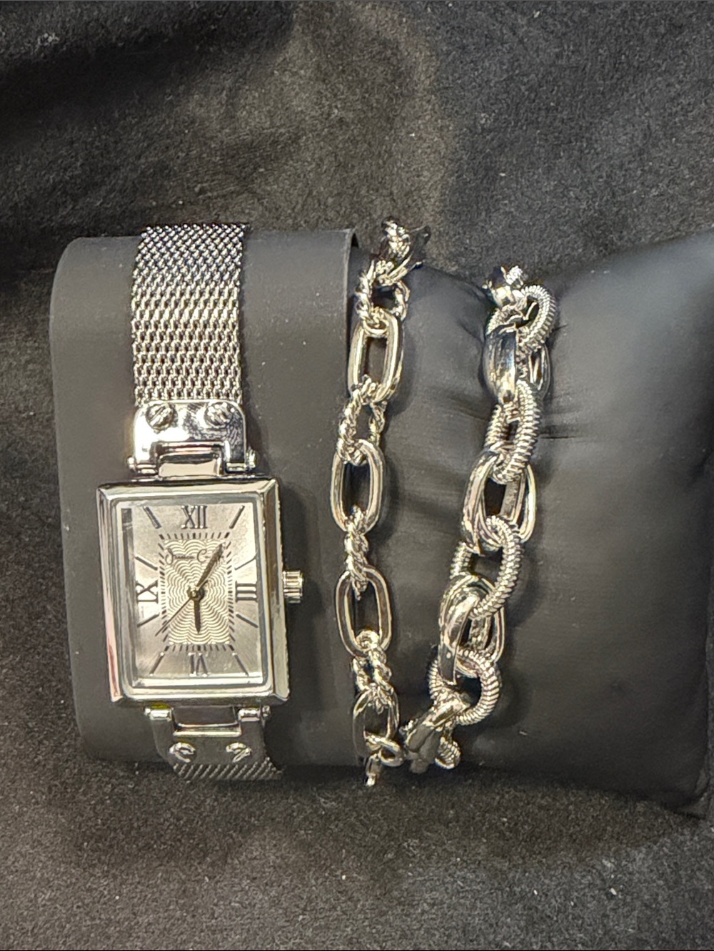 Jessica Carlyle Silver-Tone Women's Bracelet Set with Watch Silver Toned